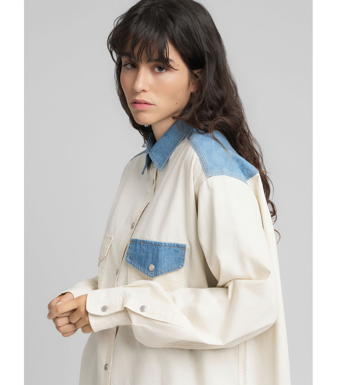 ９ZERO1コットンデニムシャツ 詳細画像 ホワイトブルー 7